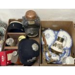 An Adlake lamp, a pair of candlesticks, a part dinner service, and other items (2 boxes)