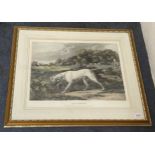 A 19th century style print of a dog, September, 46 x 56 cm and its pair, October (2)