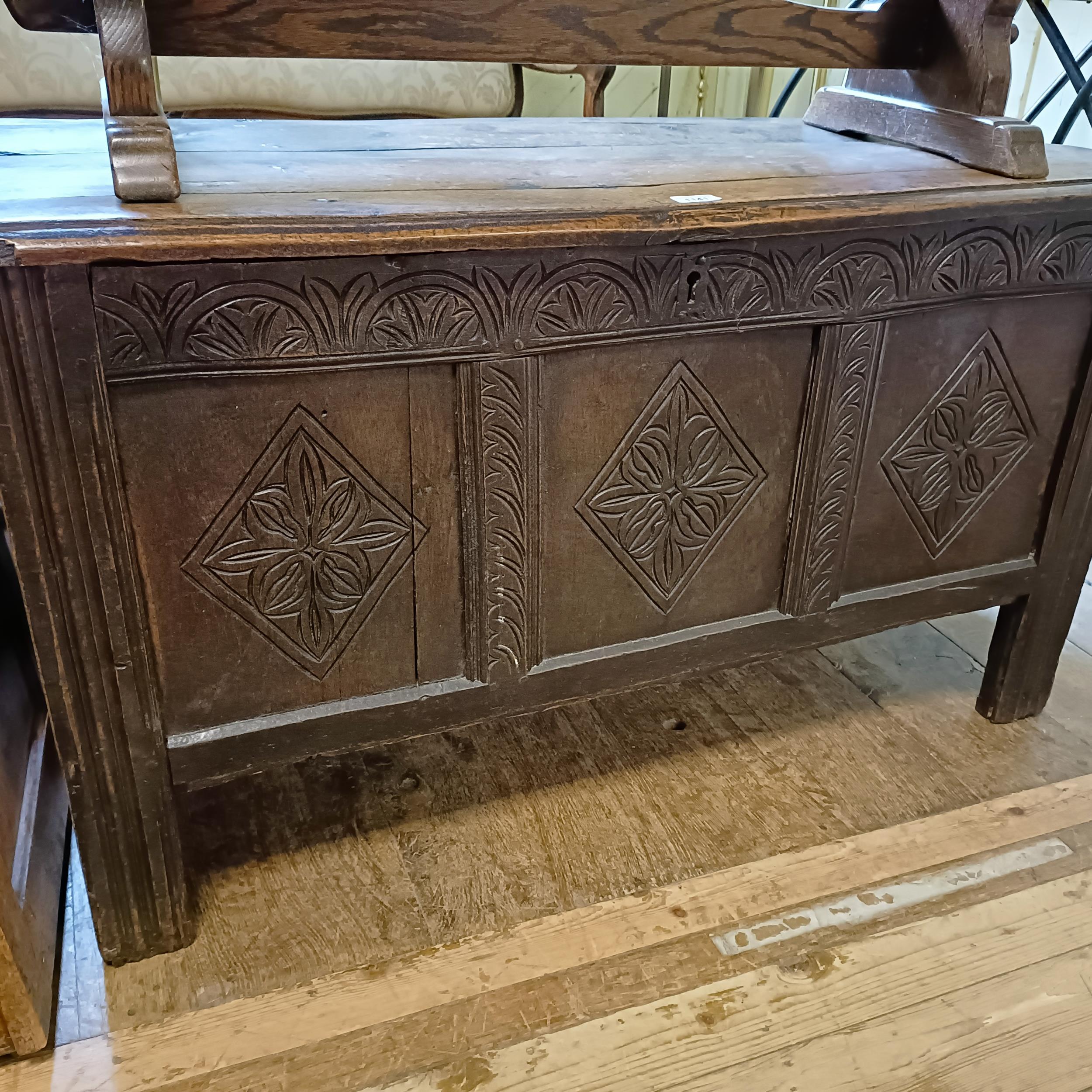 An oak coffer, 112 cm wide,  an oak coffee table and a stool (3) - Image 2 of 4