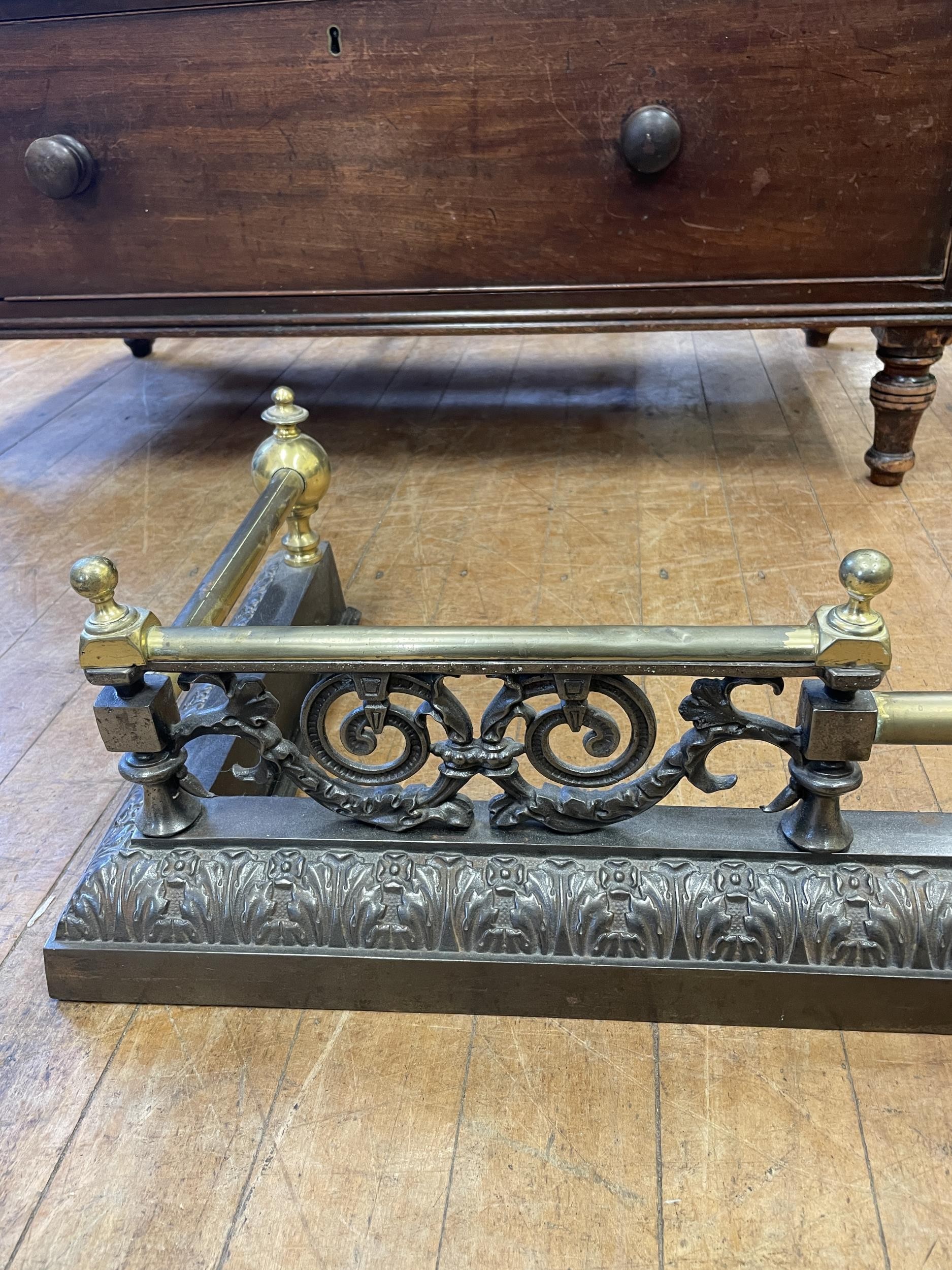 A Victorian cast iron and brass fender, 105 cm wide - Image 2 of 3
