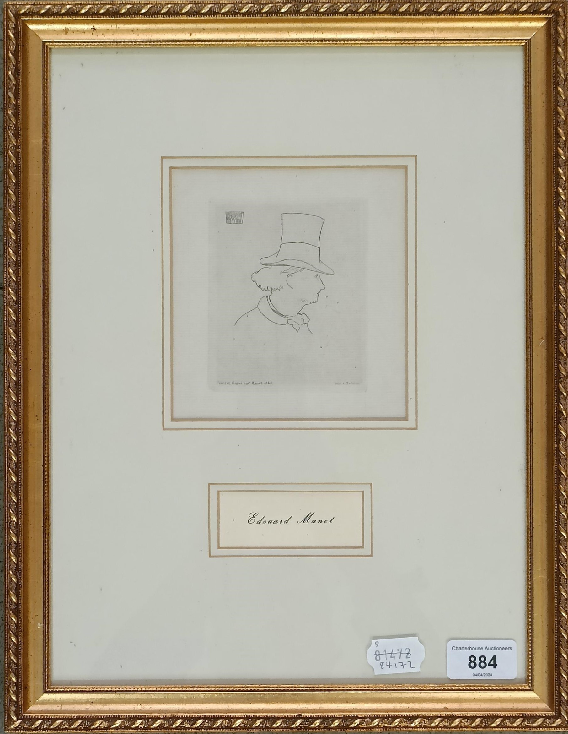 After Edouard Manet, a print of a gentleman, 14 x 13 cm