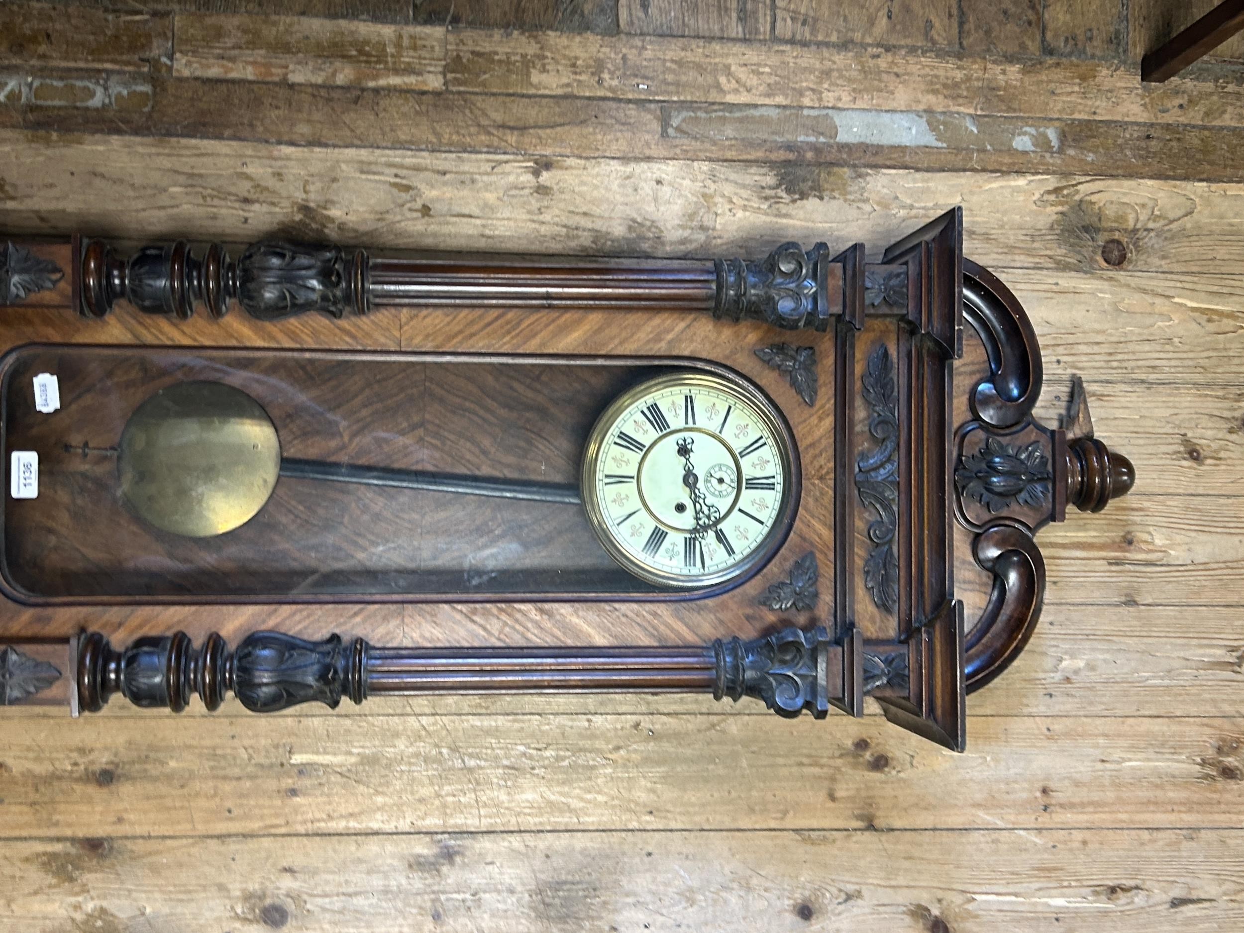 A Vienna regulator style wall clock, in a walnut case, 152 cm - Image 3 of 3