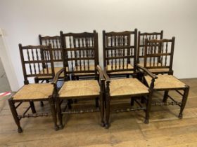A set of eight oak spindle back dining chairs (6+2)