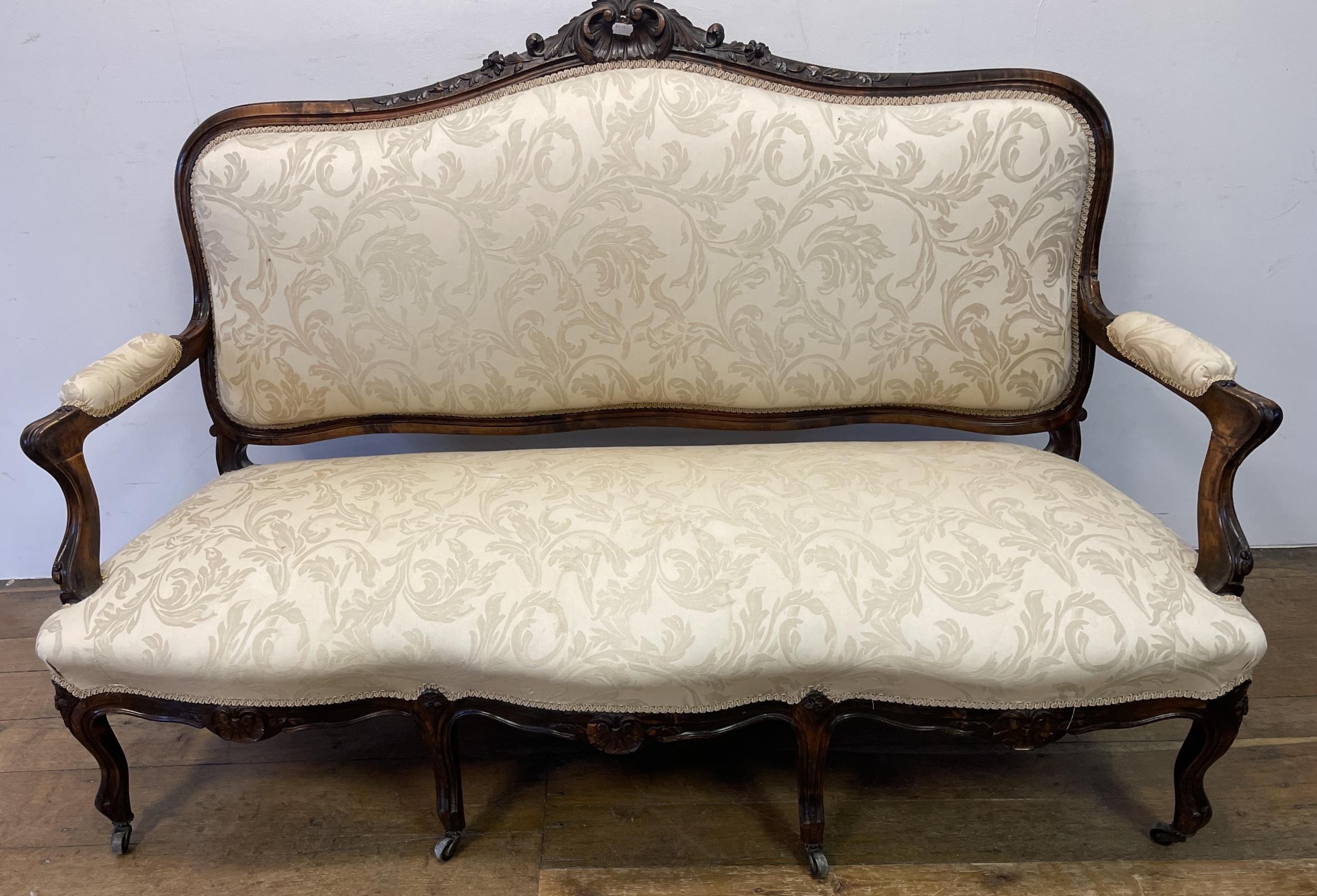 A 19th century style mahogany framed sofa, 185 cm wide