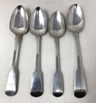 A pair of 18th century silver coloured metal spoons, makers mark only, CWQ, and two 18th century