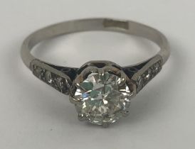A diamond solitaire ring, diamond 1.1ct approx., ring size O 1/2 bright white stone, inclusions