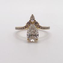 An 18ct gold and lab grown pear shaped diamond ring, ring size J 1/2 Lab grown, from a trade source,