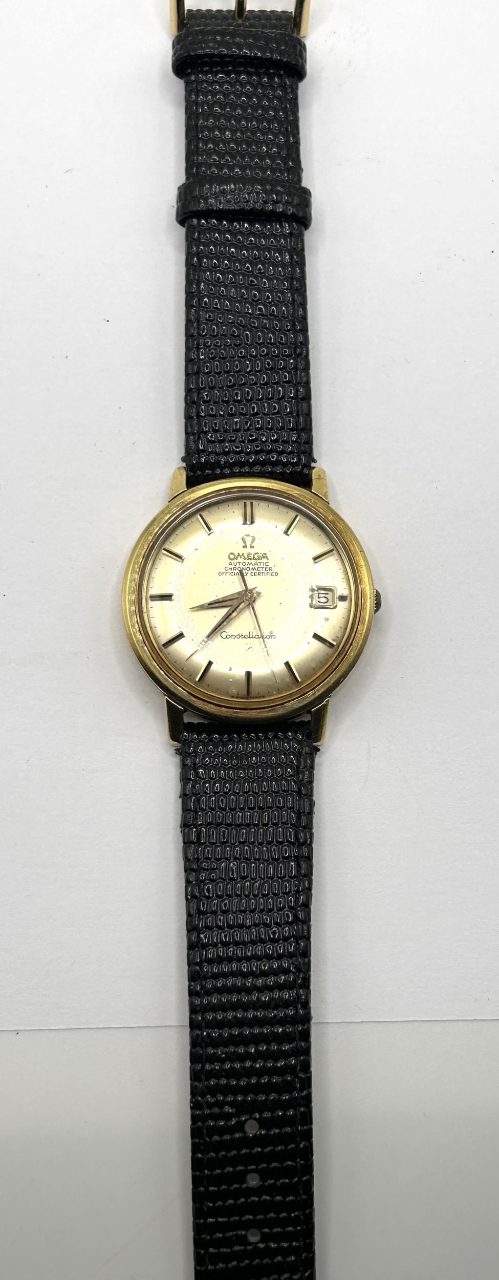 A gentleman's 18ct gold Omega Constellation Automatic Chronograph wristwatch, on a later strap - Image 2 of 5