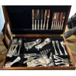 A silver plated King's pattern canteen of cutlery, in a mahogany case