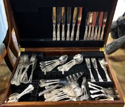 A silver plated King's pattern canteen of cutlery, in a mahogany case