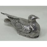 A novelty Dutch silver box, in the form of a game bird, import marks for 1910, 2.1 ozt