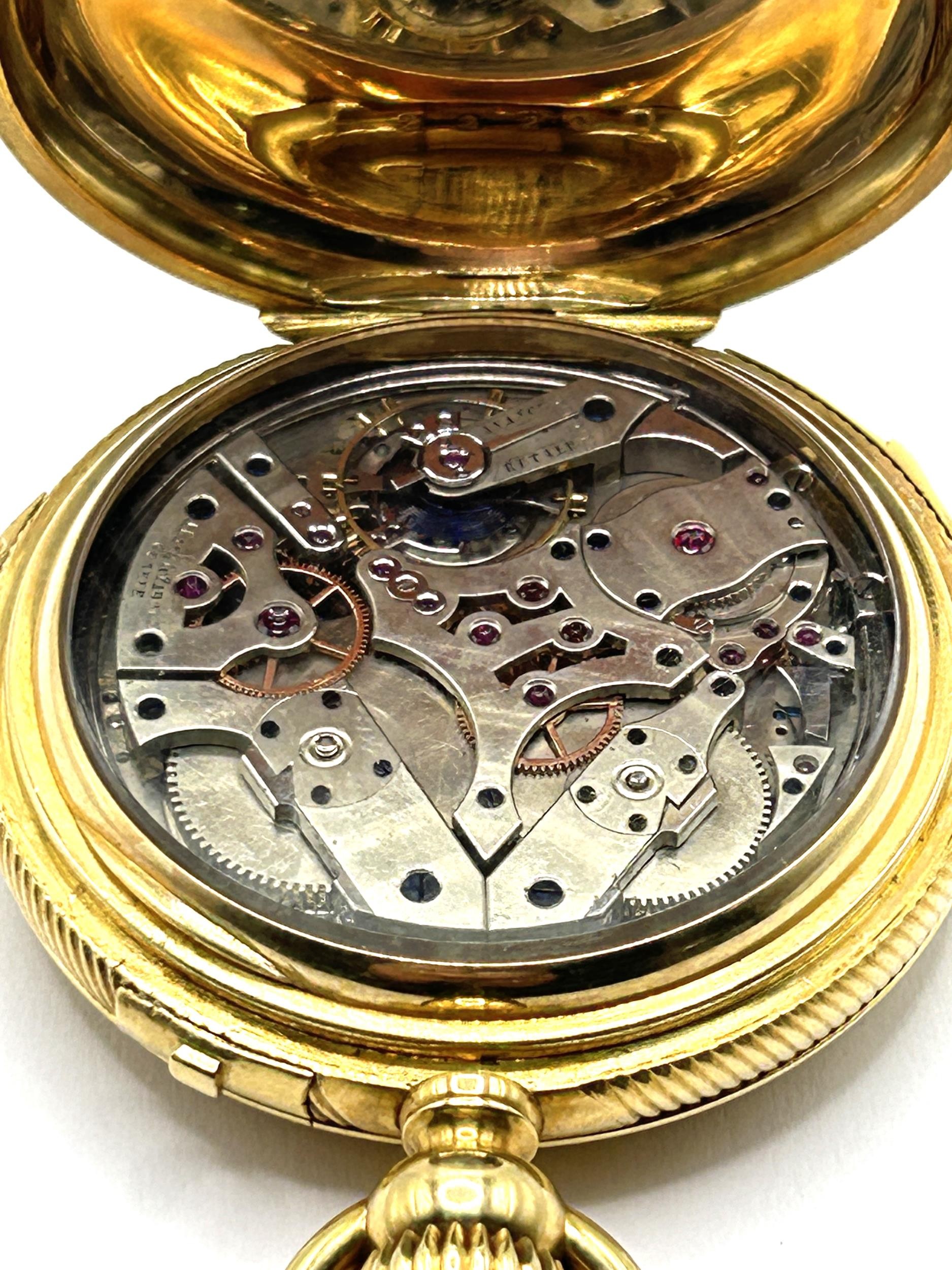A fine late 19th century gold repeating hunter pocket watch, the enamel dial signed AD LANG ET - Image 2 of 6