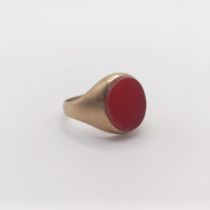 A 9ct gold and red stone signet ring, ring size P