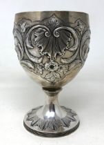 A George III silver goblet, London 1785, 9.6 ozt decoration probably later