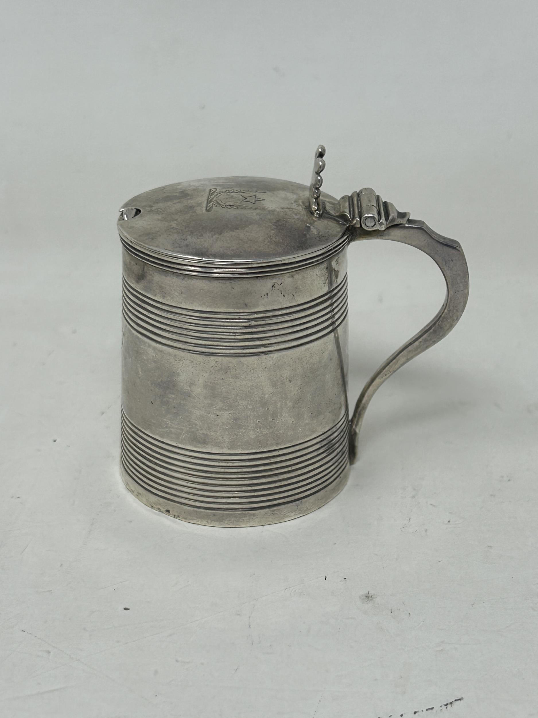 A George III silver mustard, in the form of a tankard, London 1807, 2.3 ozt, and an associated spoon - Image 2 of 5