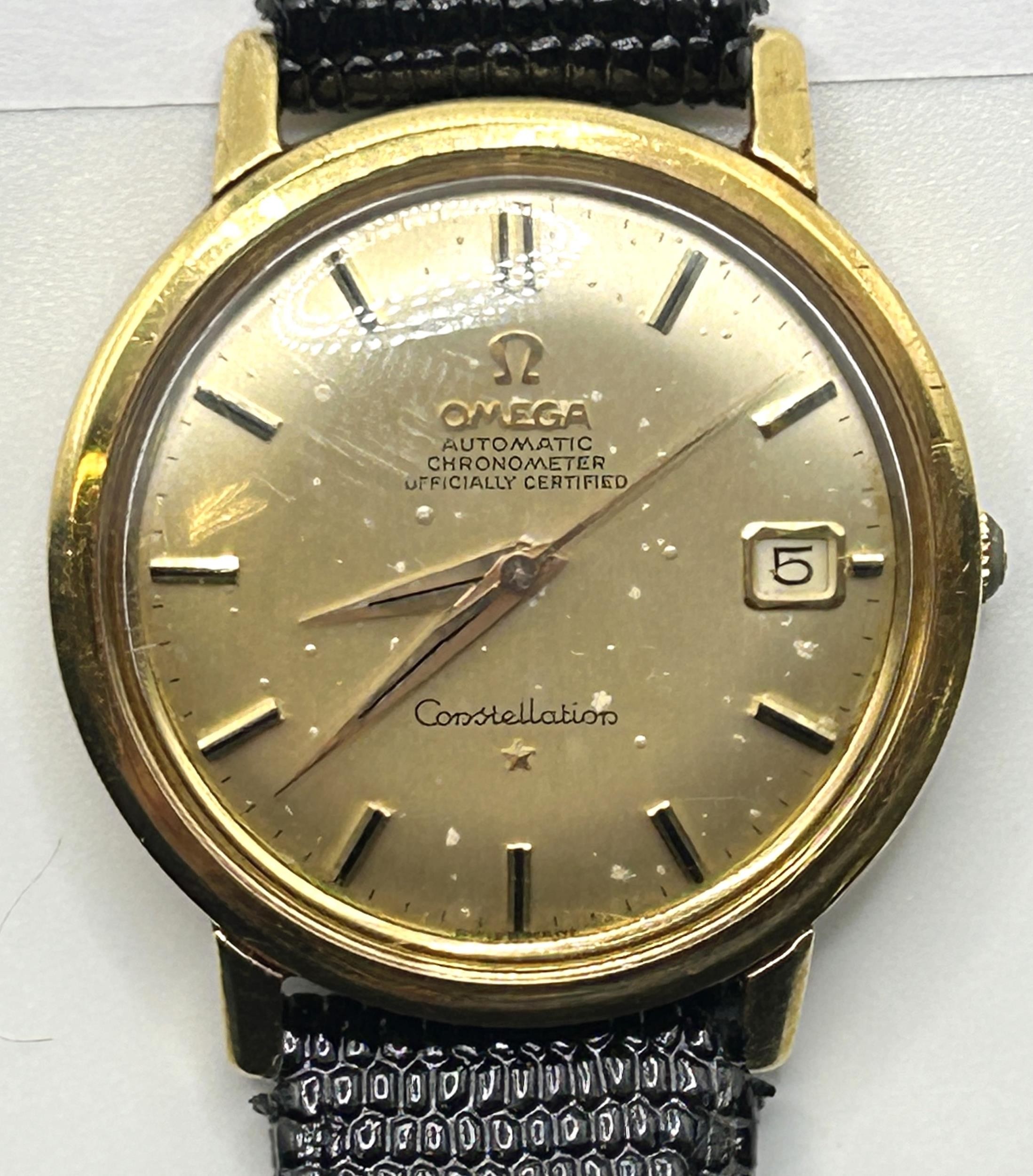 A gentleman's 18ct gold Omega Constellation Automatic Chronograph wristwatch, on a later strap
