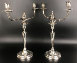 A pair of George III silver two branch candelabra, London 1788, 85.4 ozt (2)