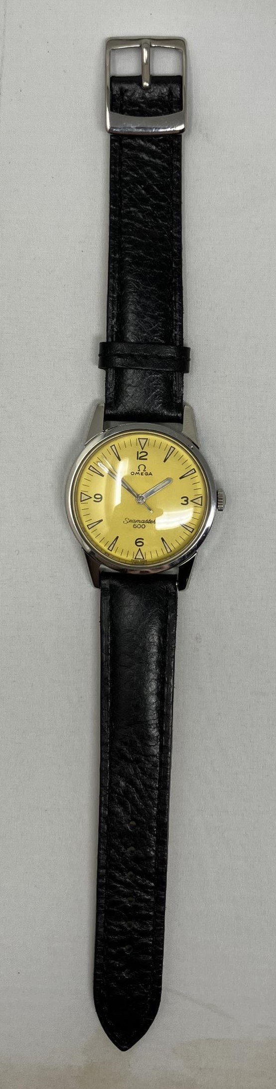 A gentleman's stainless steel Omega Seamaster 600 wristwatch, with an unusual yellow dial, on a - Image 2 of 2