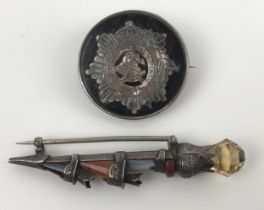 A silver and tortoiseshell regimental sweetheart brooch, in a vintage jewellery box, and a