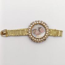 A 19th century yellow metal and seed pearl memorial brooch, engraved William Beckwirth, 30th