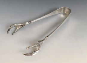 A pair of Victorian silver novelty ice tongs, in the form of bird's talons, Francis Higgins III,