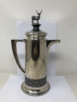 An Elizabeth II silver coffee pot, with a stag finial, by Hector Miller, London 1978, 42.2 ozt