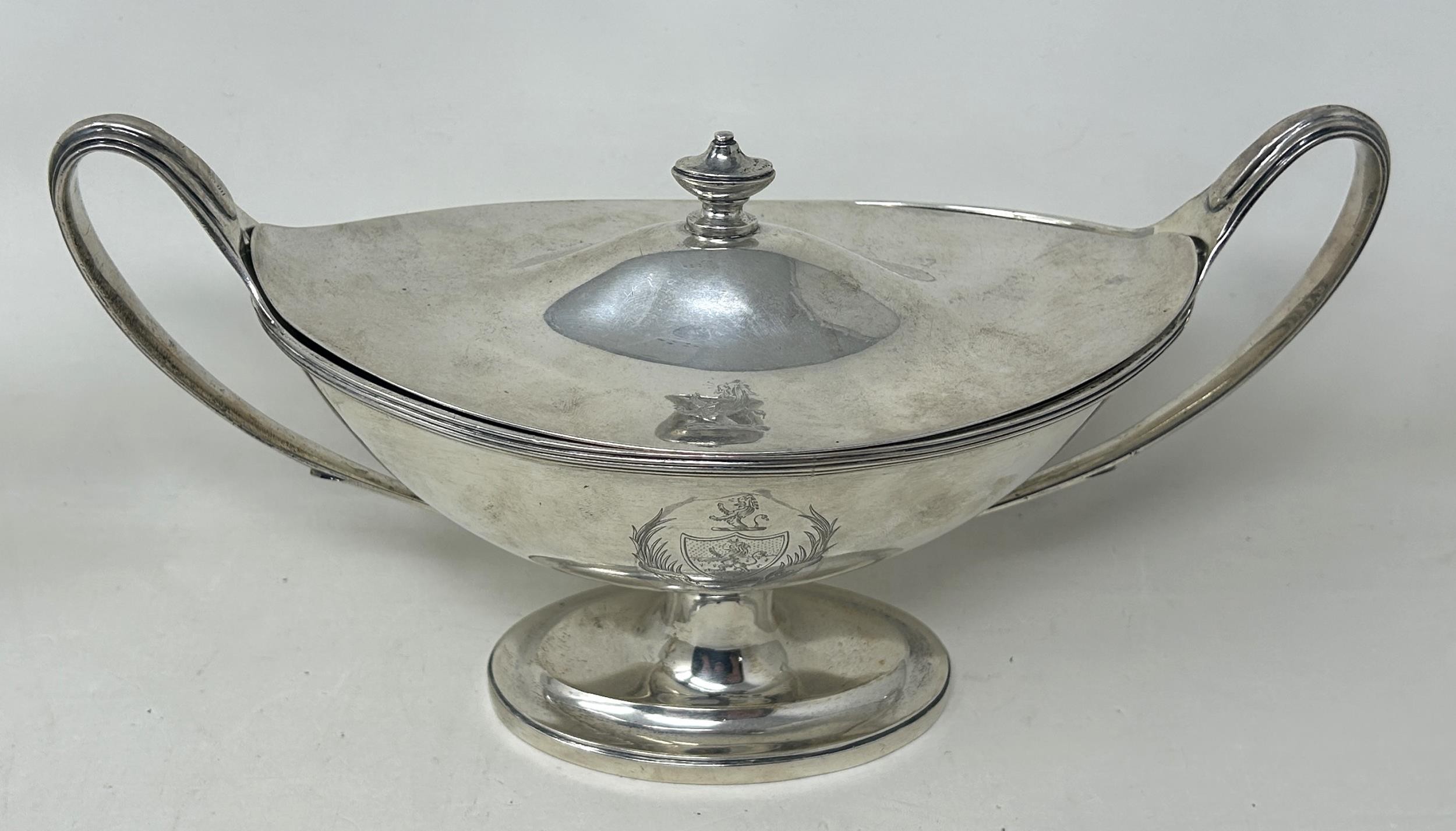 A pair of George III silver tureens and covers, of navette form, London 1791, 36.9 ozt (2) - Image 6 of 12