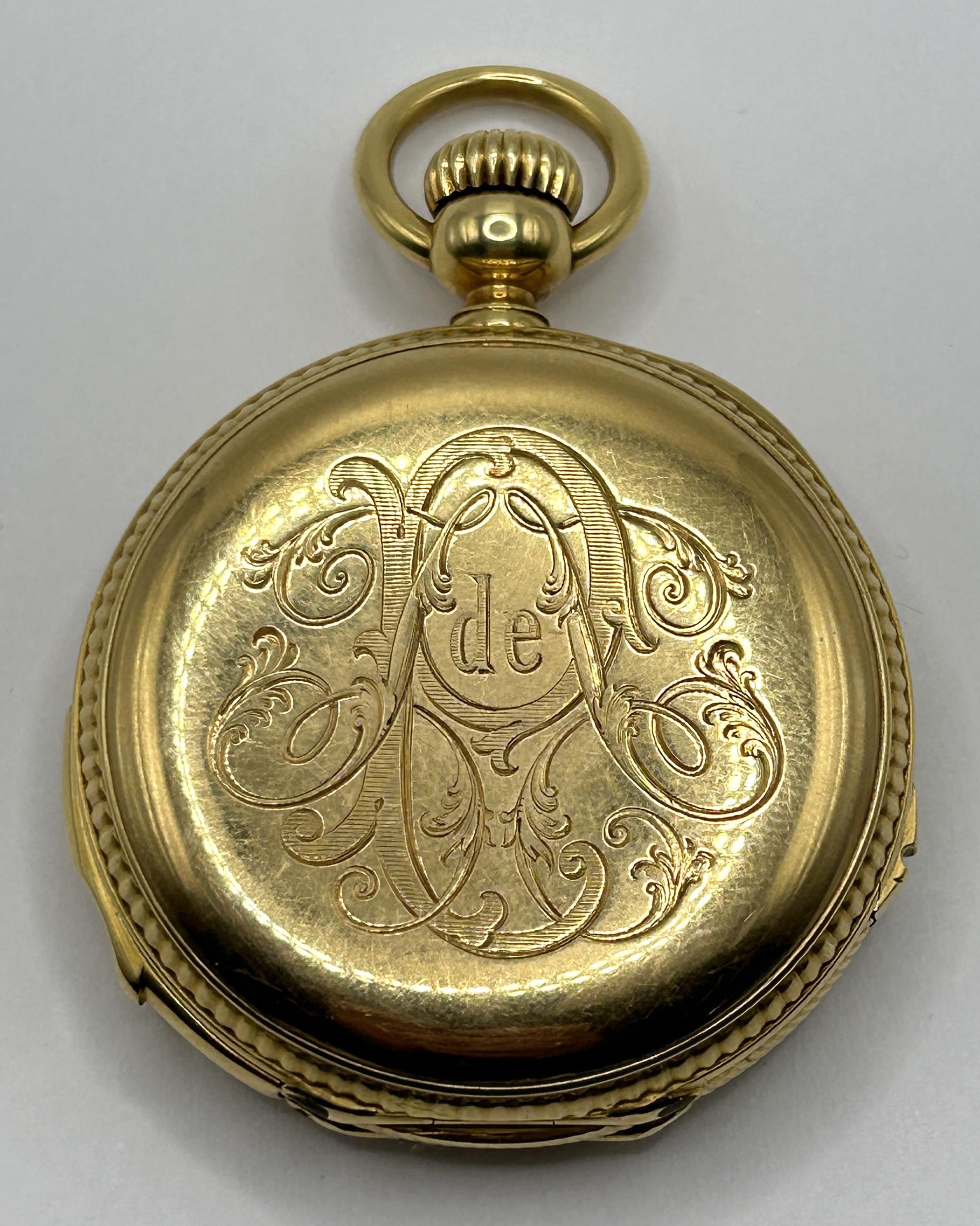 A fine late 19th century gold repeating hunter pocket watch, the enamel dial signed AD LANG ET - Image 5 of 6
