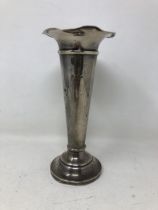 A George V silver posy vase, Birmingham 1910, 20 cm high, and assorted silver plated cutlery