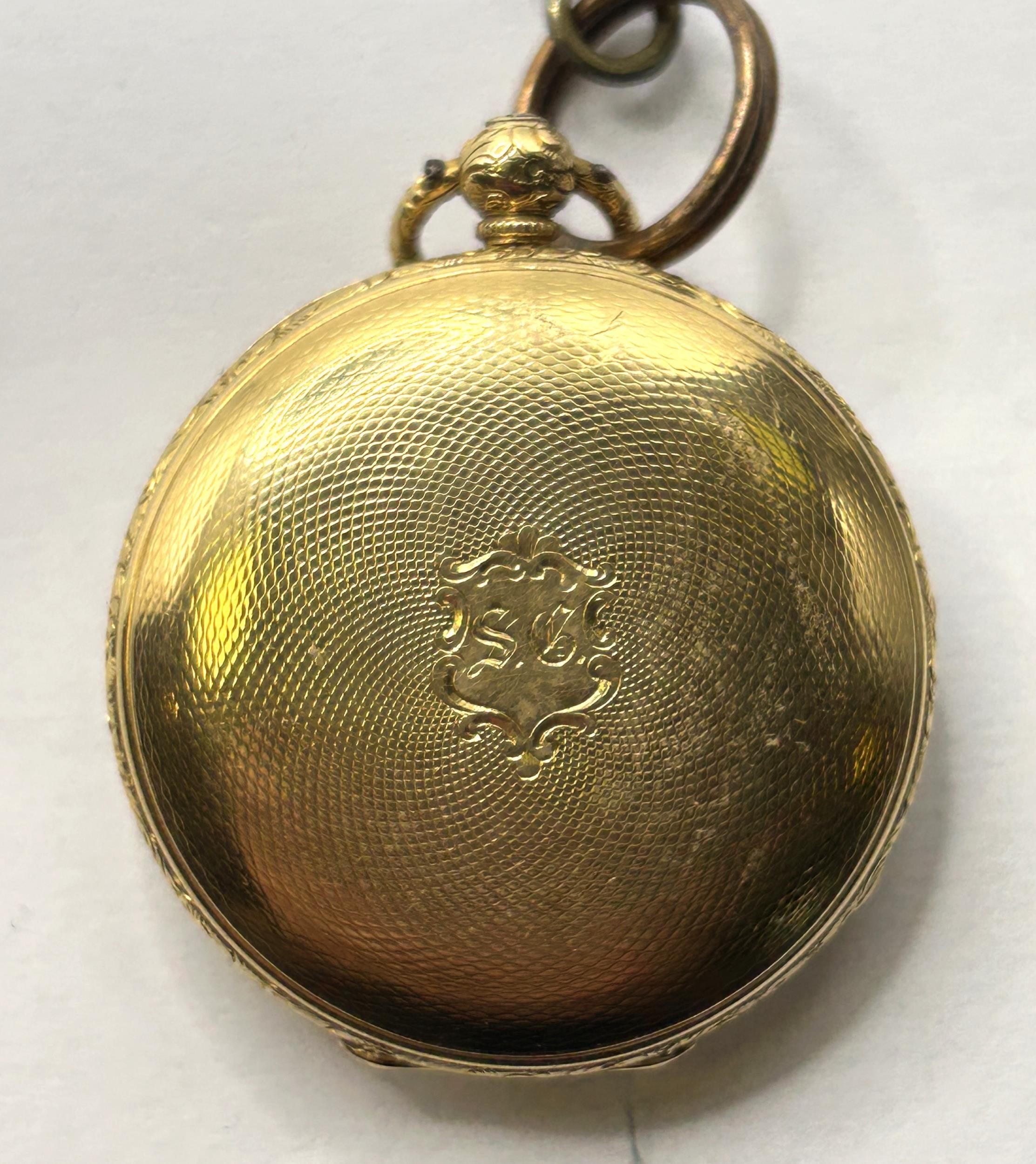 An 18ct gold fob watch, the gilt dial with Roman numerals 36 mm outer case diameter all in 42.9 g ( - Image 2 of 7