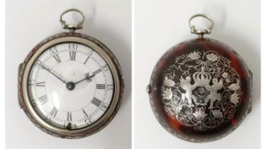An 18th century silver pair cased pocket watch, the enamel dial with Roman numerals, the movement