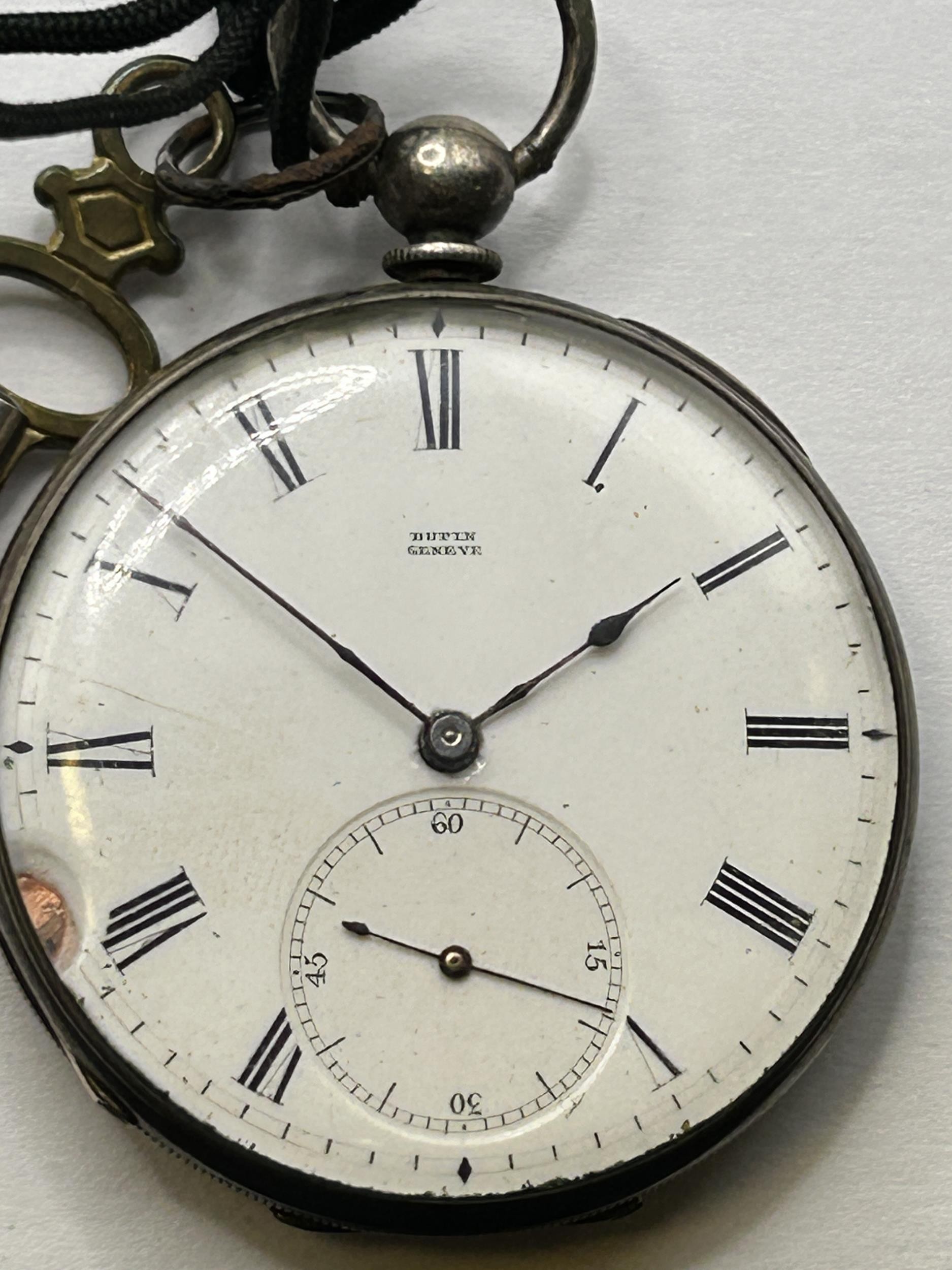 A silver open face pocket watch, the enamel dial signed Dupin Geneve, with Roman numerals and - Image 5 of 6