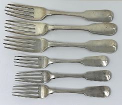 ***WITHDRAWN*** A George III silver fiddle pattern fork, four other silver forks, various dates