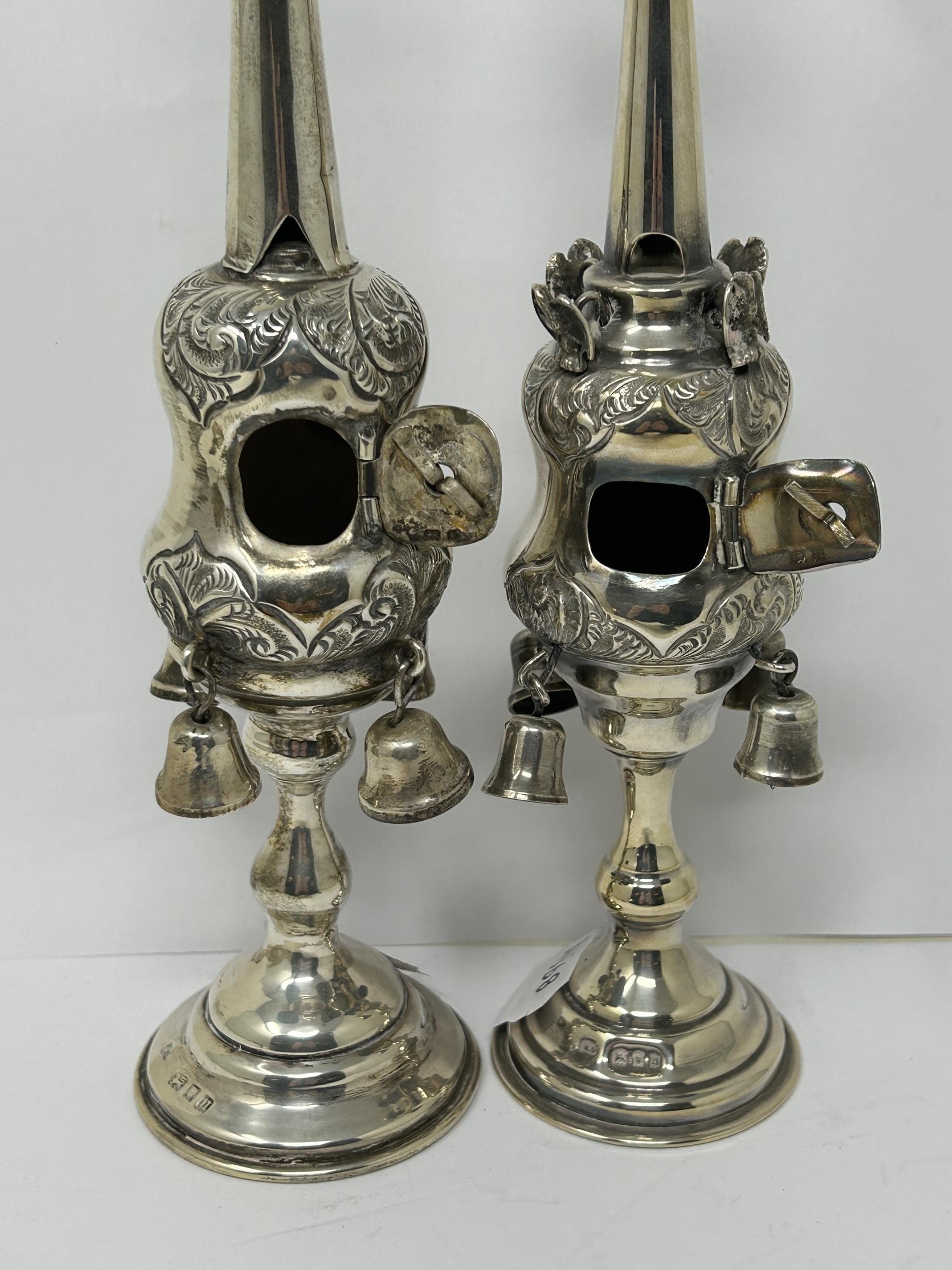 A pair of George V silver incense burners with bells, London 1935, 8.2 ozt (2) - Image 5 of 6