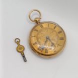 An 18ct gold open face pocket watch, by F Whiteway of Ulverston, and an associated key (2) All in