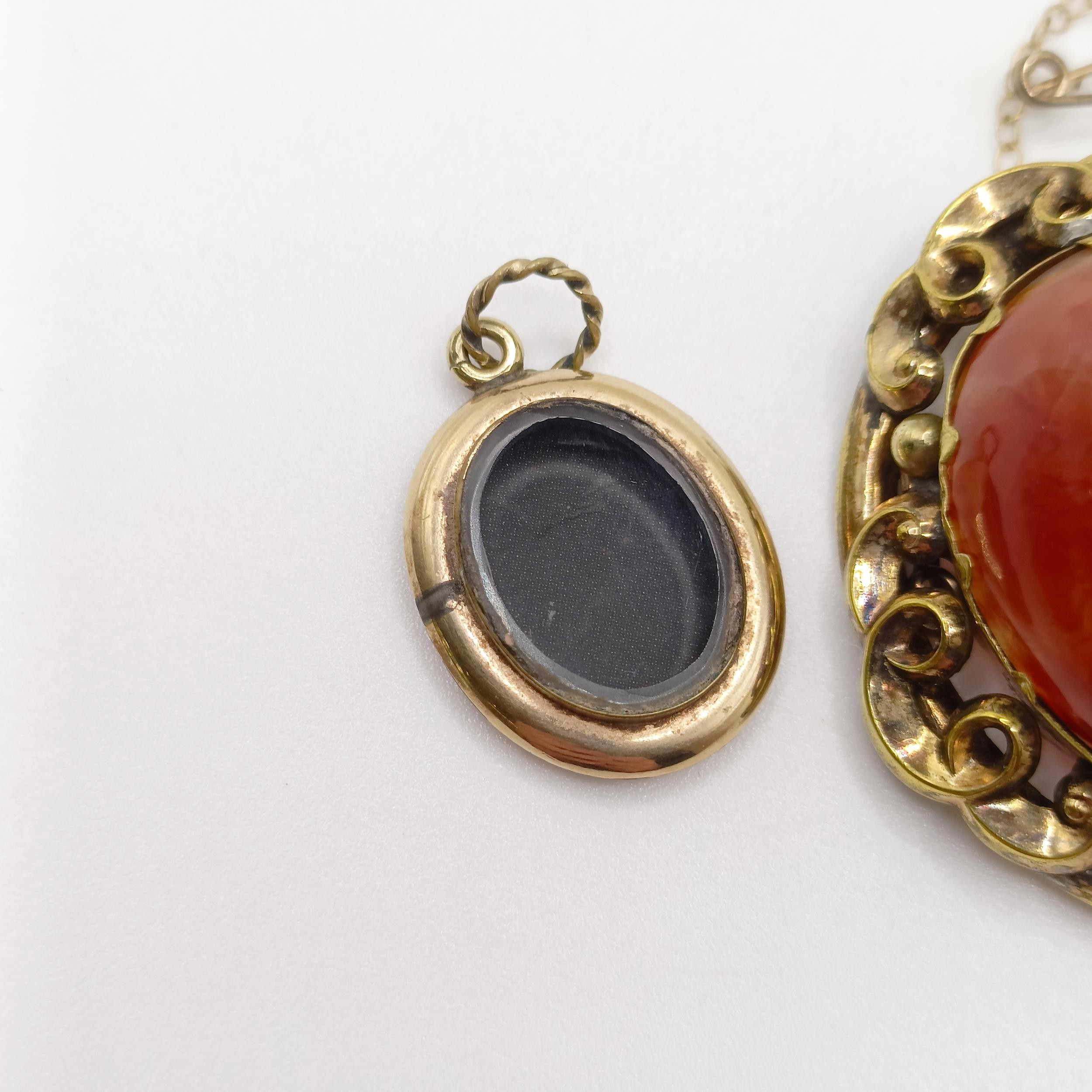 An early 20th century yellow coloured metal and amber coloured stone brooch, and a yellow metal - Image 3 of 6