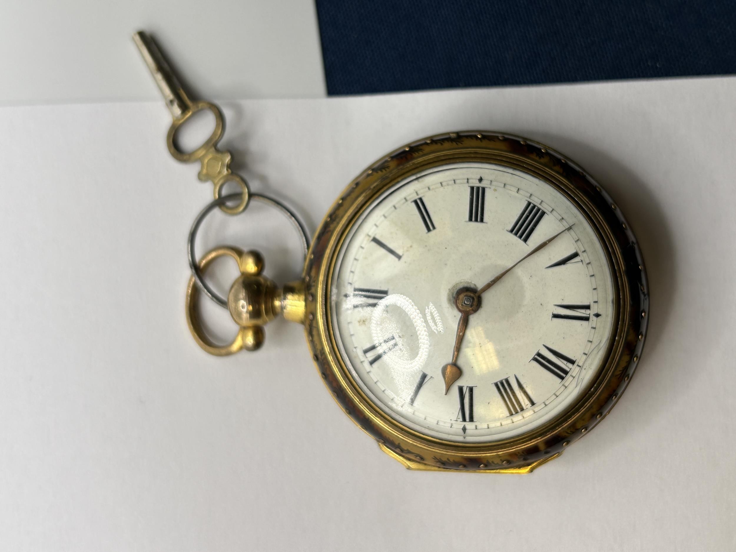 An 18th century pair cased pocket watch, the enamel dial with Roman numerals, the movement signed - Image 4 of 9