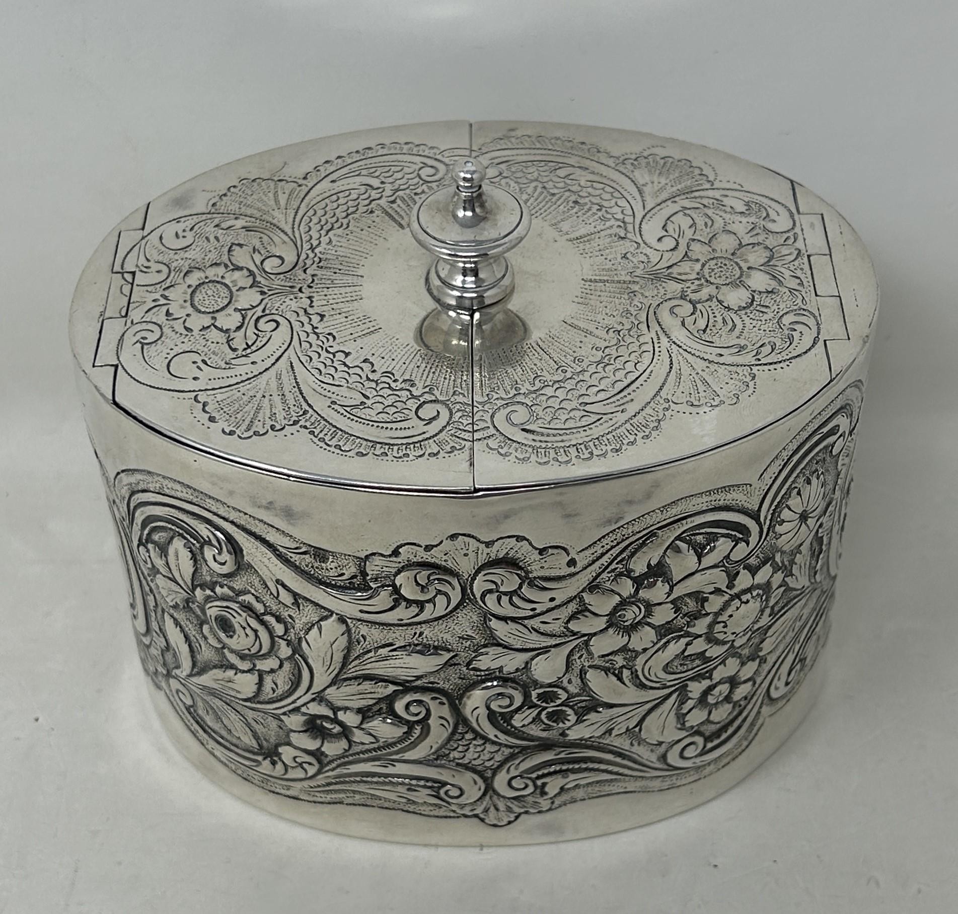 A George III silver oval caddy, London 1777, 13.1 ozt decoration probably later - Image 2 of 8