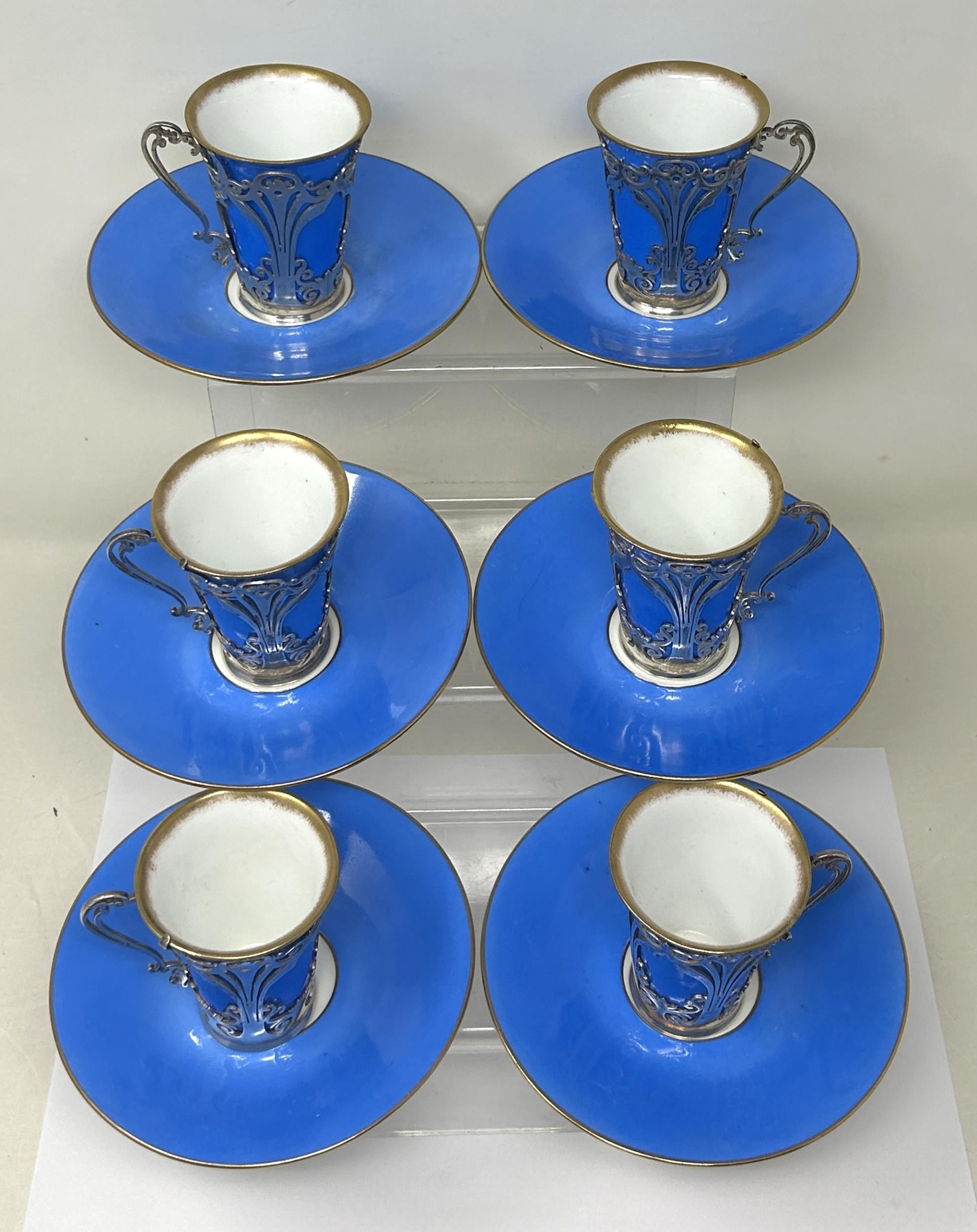 A set of six porcelain and silver mounted coffee cans, London 1906 - Image 2 of 10