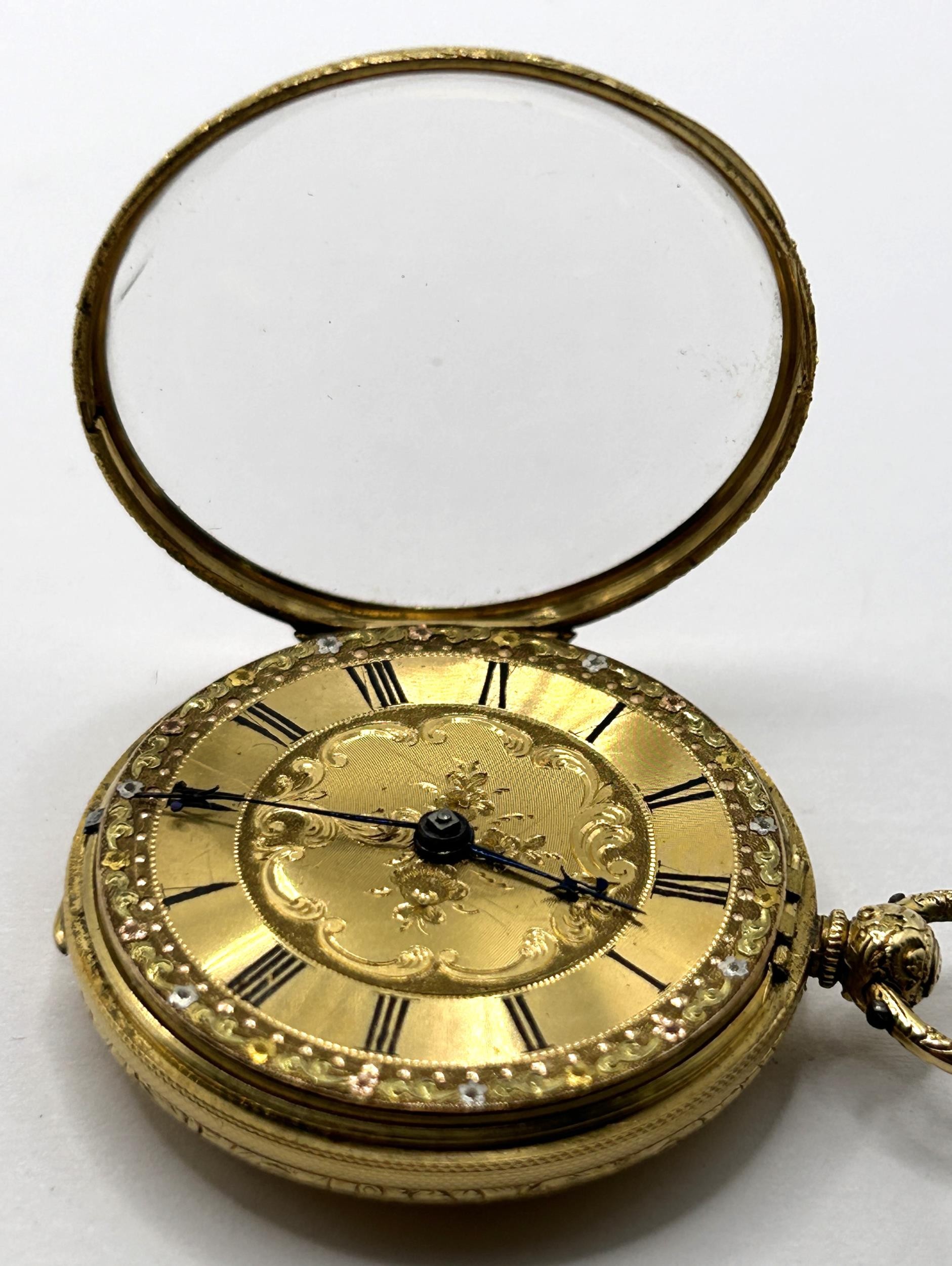 An 18ct gold fob watch, the gilt dial with Roman numerals 36 mm outer case diameter all in 42.9 g ( - Image 4 of 7