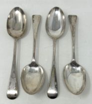 A set of four Victorian Old English pattern serving spoons, by John Rounde & Son Ltd, London 1892,