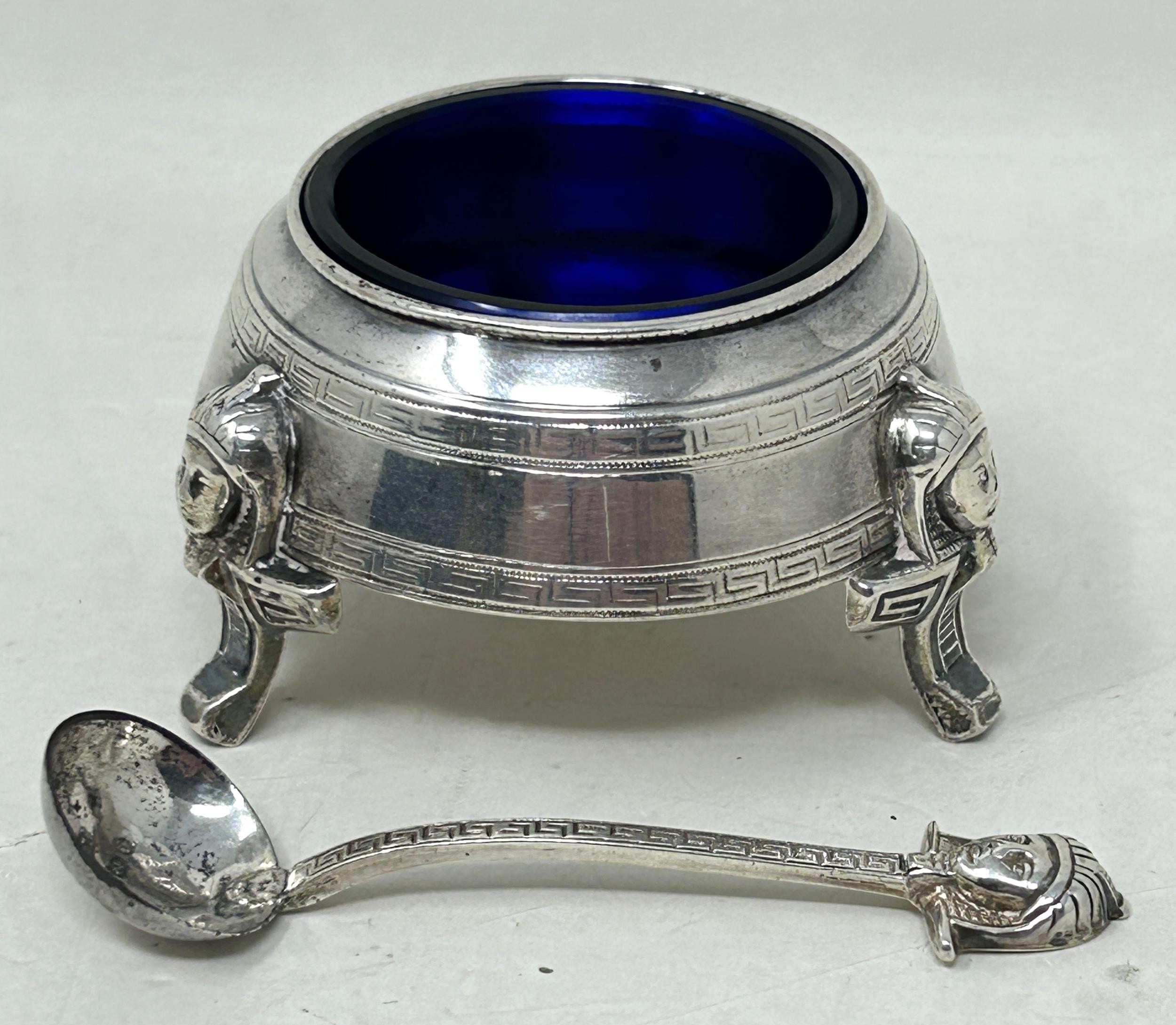 A Victorian Egyptian revival silver salt, Birmingham 1878, and a matching spoon (2) Light ware, no - Image 2 of 5