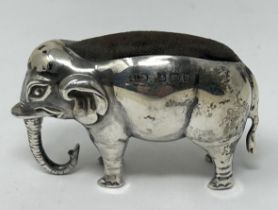An Edward VII novelty silver pin cushion, in the form of an elephant, Birmingham 1907