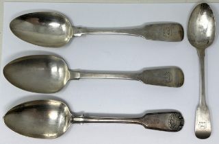 ***WITHDRAWN*** A pair of George III Irish silver fiddle pattern spoons, and two other spoons,