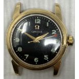 A gentleman's 14ct gold Omega wristwatch, lacking strap, in an associated Omega box