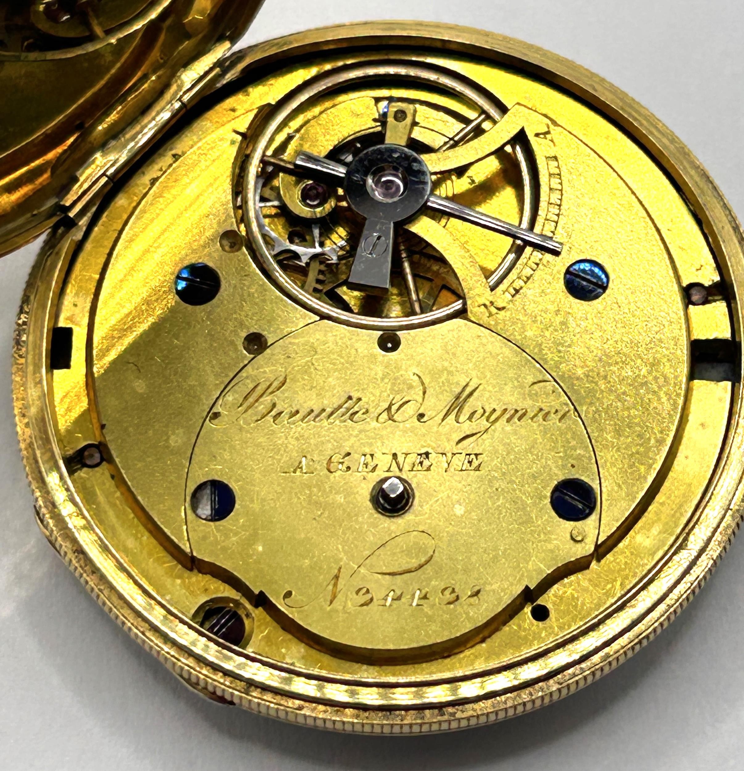 An 18ct gold open face pocket watch, the enamel dial with Roman numerals, the dust cap with engraved - Image 3 of 5