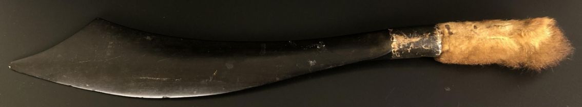 A silver mounted novelty carved wood and fur letter opener, in the form of a scimitar, 42 cm