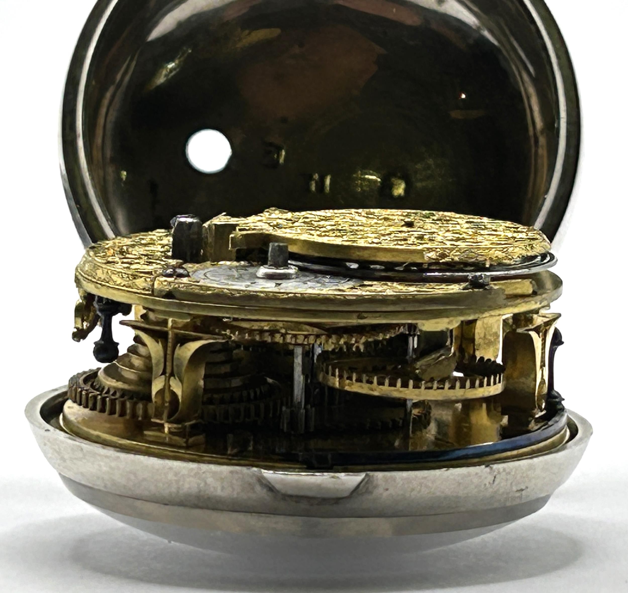An 18th century silver pair cased pocket watch, the enamel dial with Roman numerals, the movement - Image 11 of 11