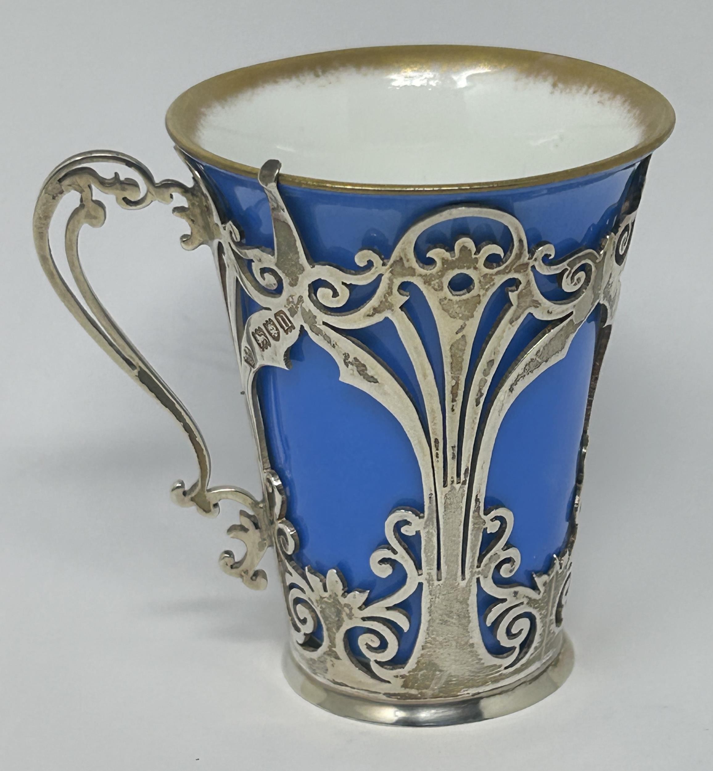 A set of six porcelain and silver mounted coffee cans, London 1906 - Image 10 of 10