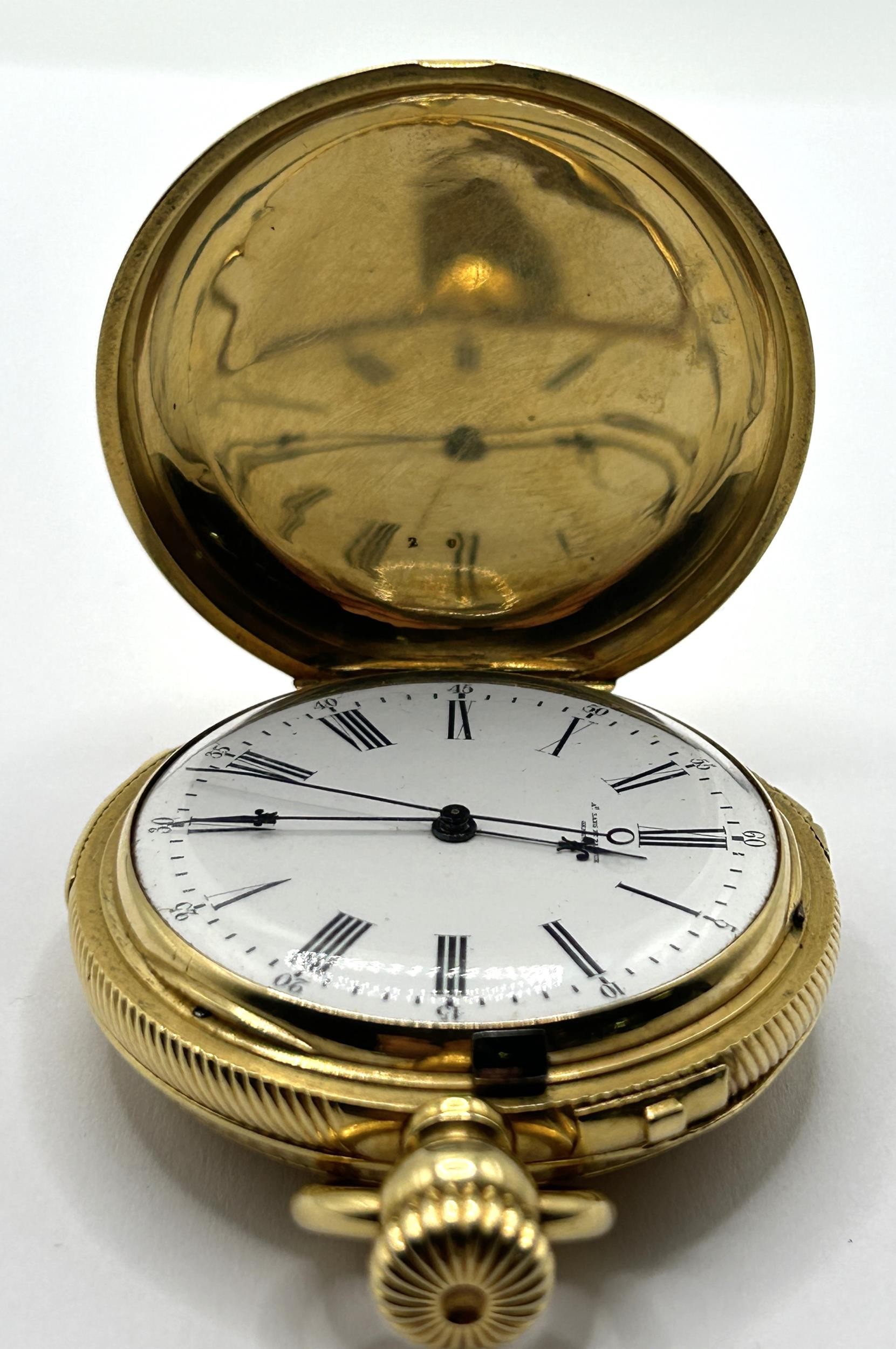A fine late 19th century gold repeating hunter pocket watch, the enamel dial signed AD LANG ET - Image 6 of 6